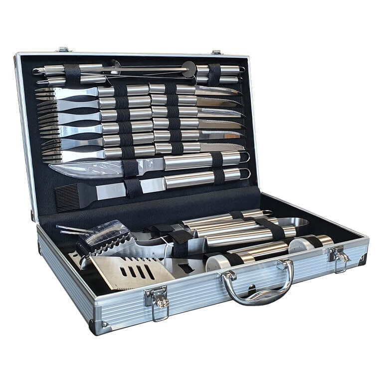 Lifestyle 24 Piece Stainless Steel BBQ Tool Kit - Glowing Flames