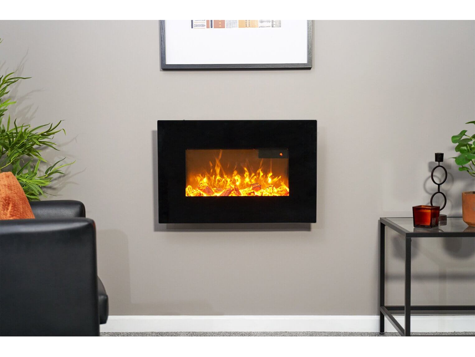 Sureflame WM-9334 Electric Wall Mounted Fire with Remote in Black, 26 Inch - Glowing Flames