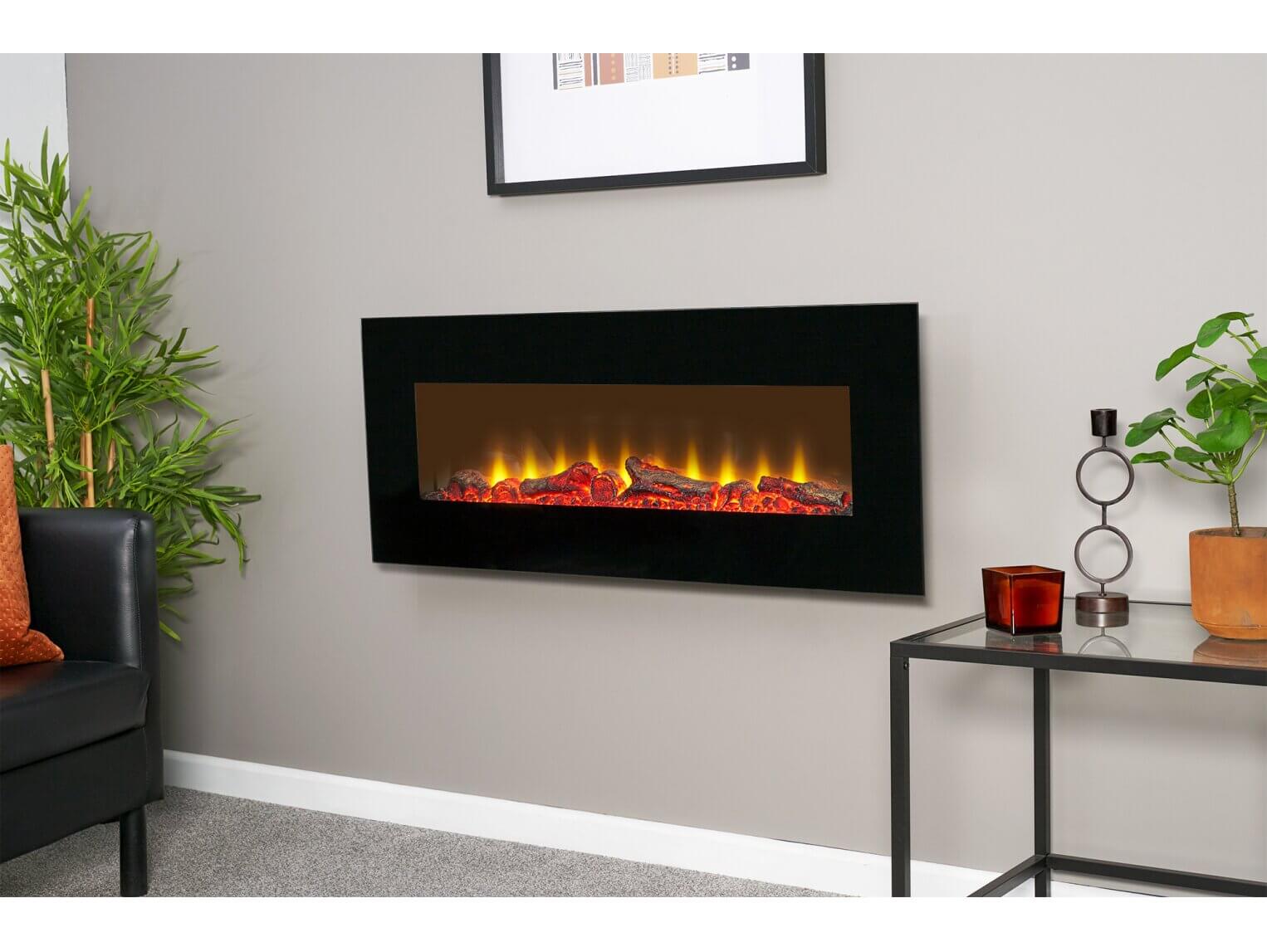 Sureflame WM-9331 Electric Wall Mounted Fire with Remote in Black, 42 Inch - Glowing Flames