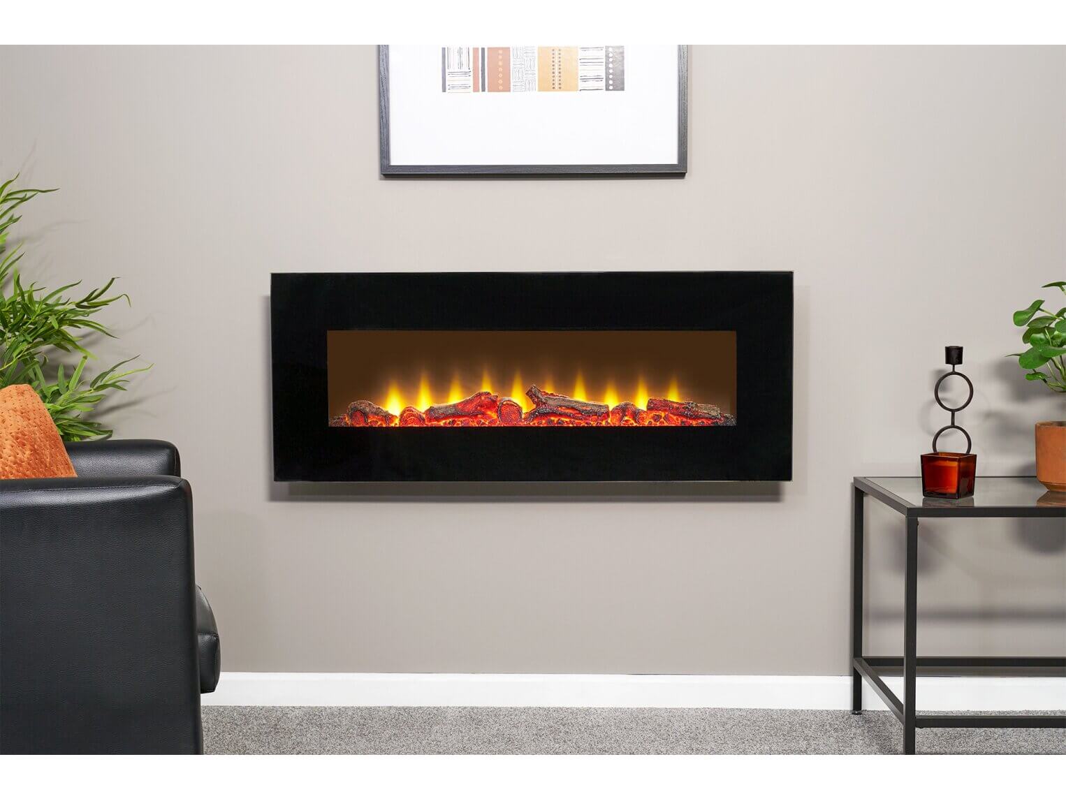 Sureflame WM-9331 Electric Wall Mounted Fire with Remote in Black, 42 Inch - Glowing Flames