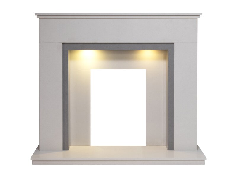 Acantha Allnatt White & Sparkly Grey Marble Fireplace with Downlights, 48 Inch