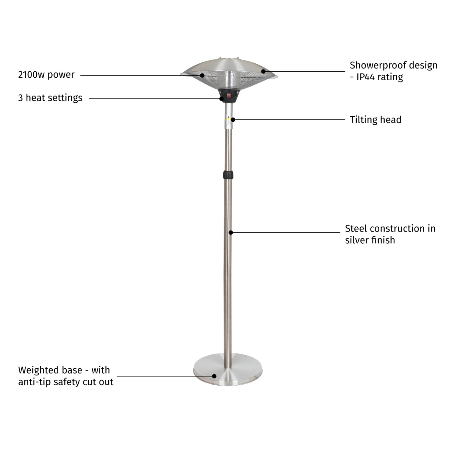 Adjustable Standing Heater Silver