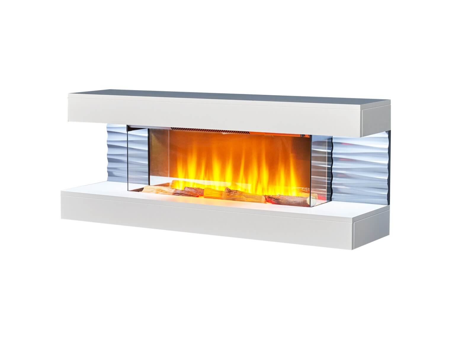 Sureflame White Electric Wall Fireplace Suite with Downlights - Glowing Flames