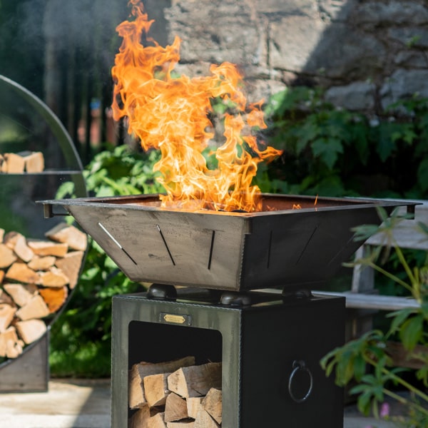 Box Tower BBQ Fire Pit with Log Store