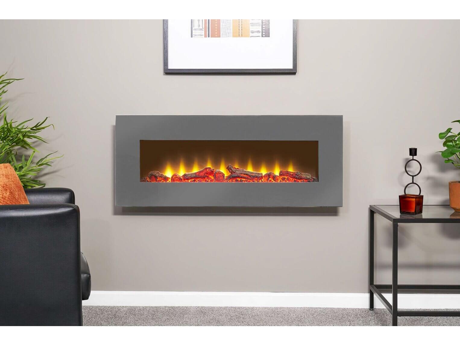 Sureflame WM-9505 Electric Wall Mounted Fire with Remote in Grey, 42 Inch - Glowing Flames