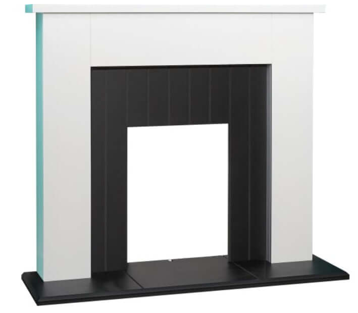 Adam Chessington Fireplace in Pure White & Black, 48 Inch - Glowing Flame
