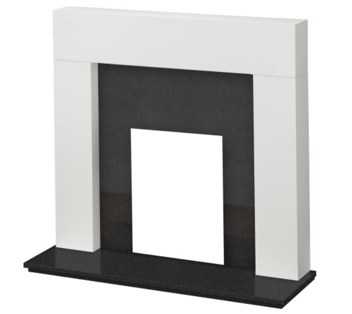 Adam Miami Fireplace in Pure White and Black Granite, 48 Inch - Glowing Flame