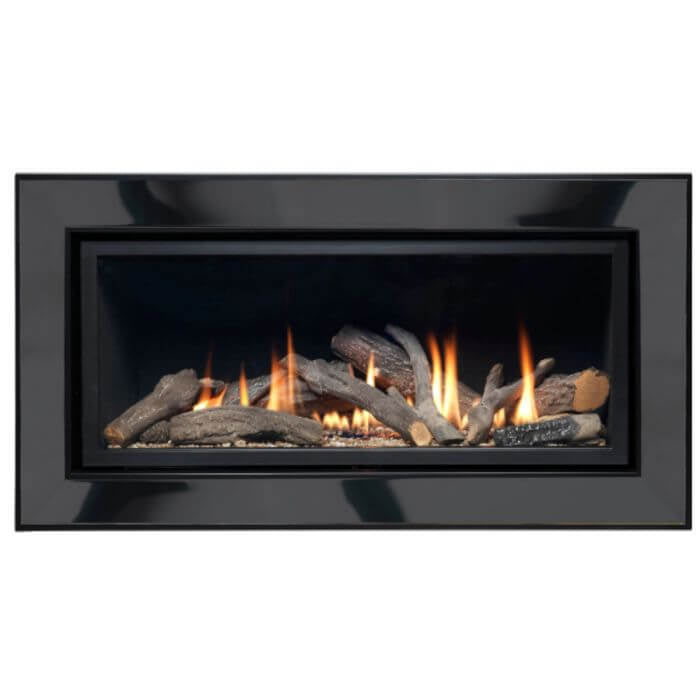 Sirocco Nickel Black Gas Fire with Log Base and Remote Control - Hole in the wall gas fire