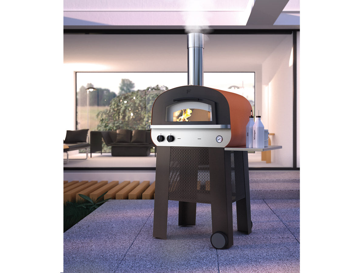 Fontana Forni Piero Built In Gas & Wood Fired Pizza Oven - Hybrid Pizza Oven and Trolley