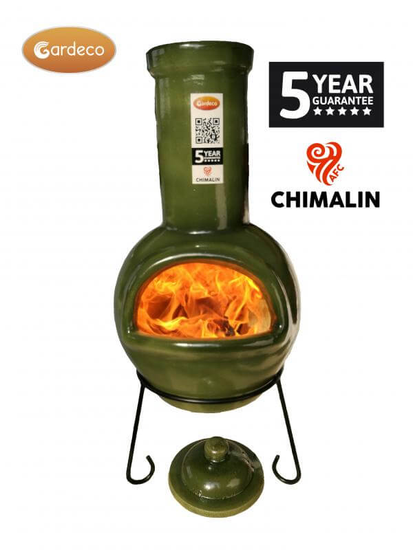 Sempra large Chimalin AFC chimenea in glazed green, including lid & stand - Glowing Flames