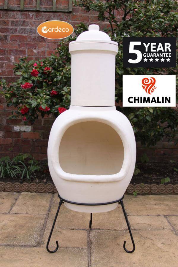 Sempra large Chimalin AFC chimenea in natural clay, including lid & stand - Glowing Flames