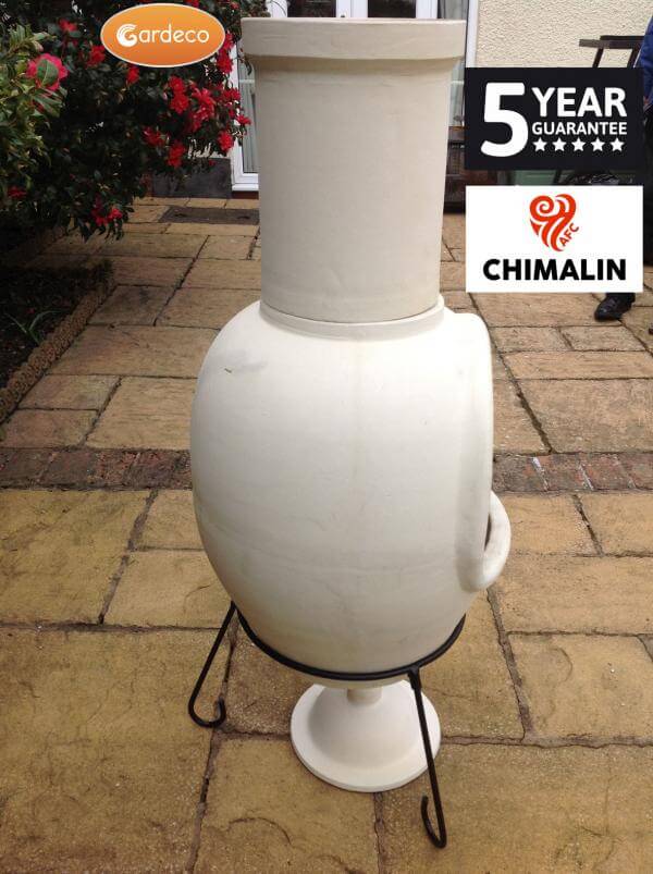Sempra large Chimalin AFC chimenea in natural clay, including lid & stand - Glowing Flames