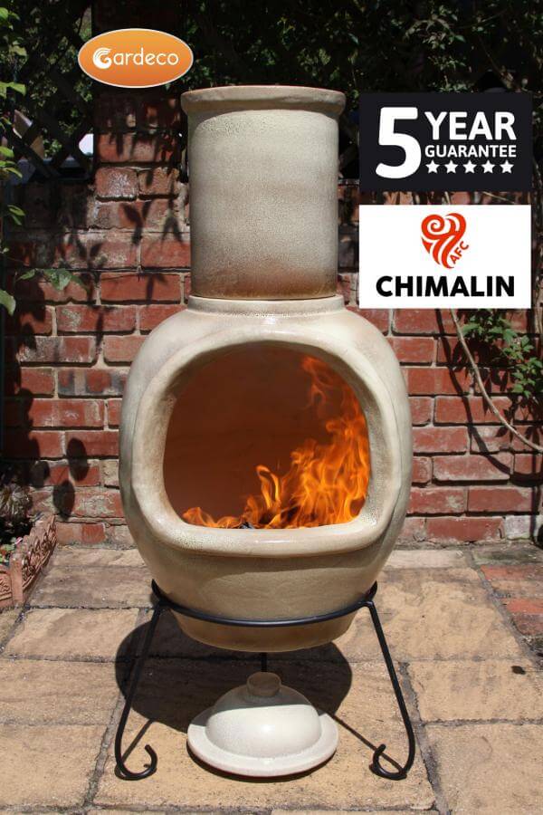 Asteria XL Chimalin AFC chimenea in glazed cappuccino - Glowing Flames