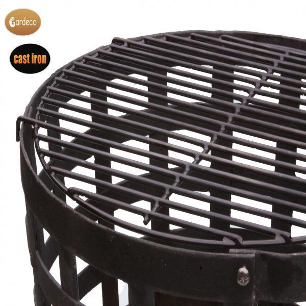 Aragon big fire cast iron fire basket, including BBQ grill - Glowing Flames
