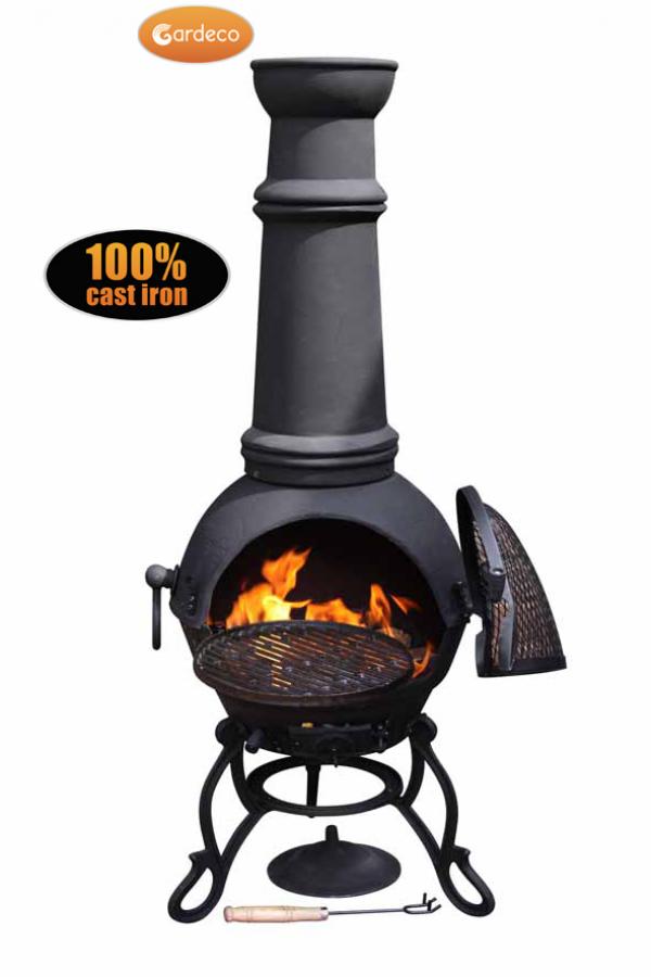 Toledo XL cast iron chimenea in black - Glowing Flames
