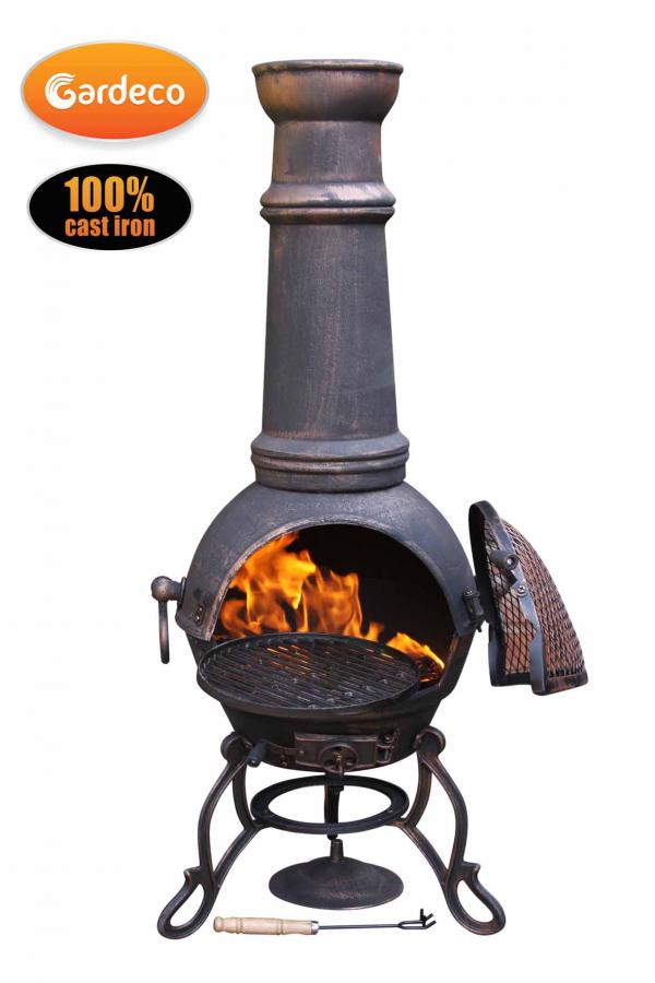 Toledo XL cast iron chimenea in bronze - Glowing Flames