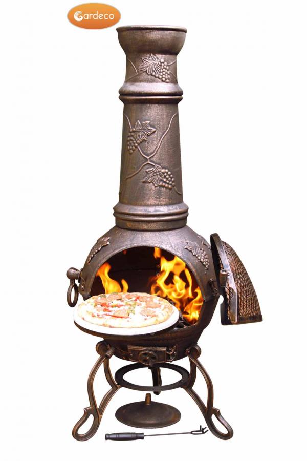 Toledo XL cast iron chimenea in bronze with grapes - Glowing Flames