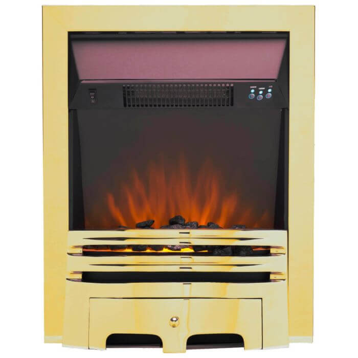 Glasson Electric Fire with Brass Fret and Trim - Glowing Flame