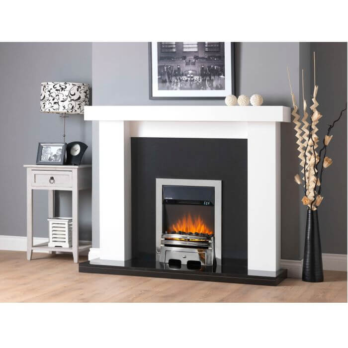 Glasson Electric Fire with Chrome Fret and Steel Trim - Glowing Flame