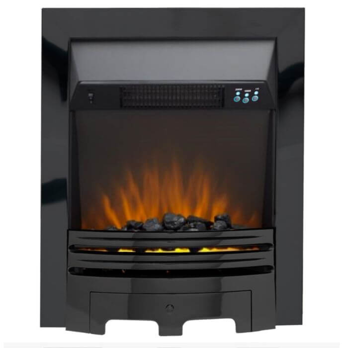 Glasson Electric Fire with Nickel Black Trim and Fret - Glowing Flame
