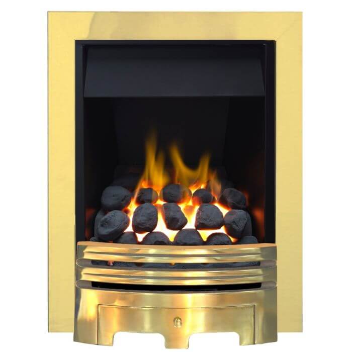Glasson Coal Effect Gas Fire with Brass Fret and Brass Trim - Glowing Flame