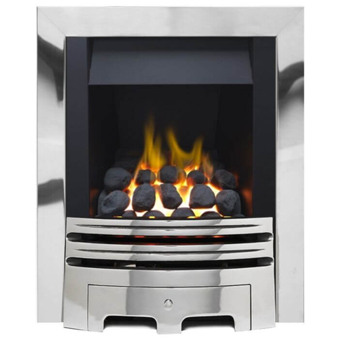 Glasson Coal Effect Gas Fire with Chrome Fret and Chrome Trim - Glowing Flame